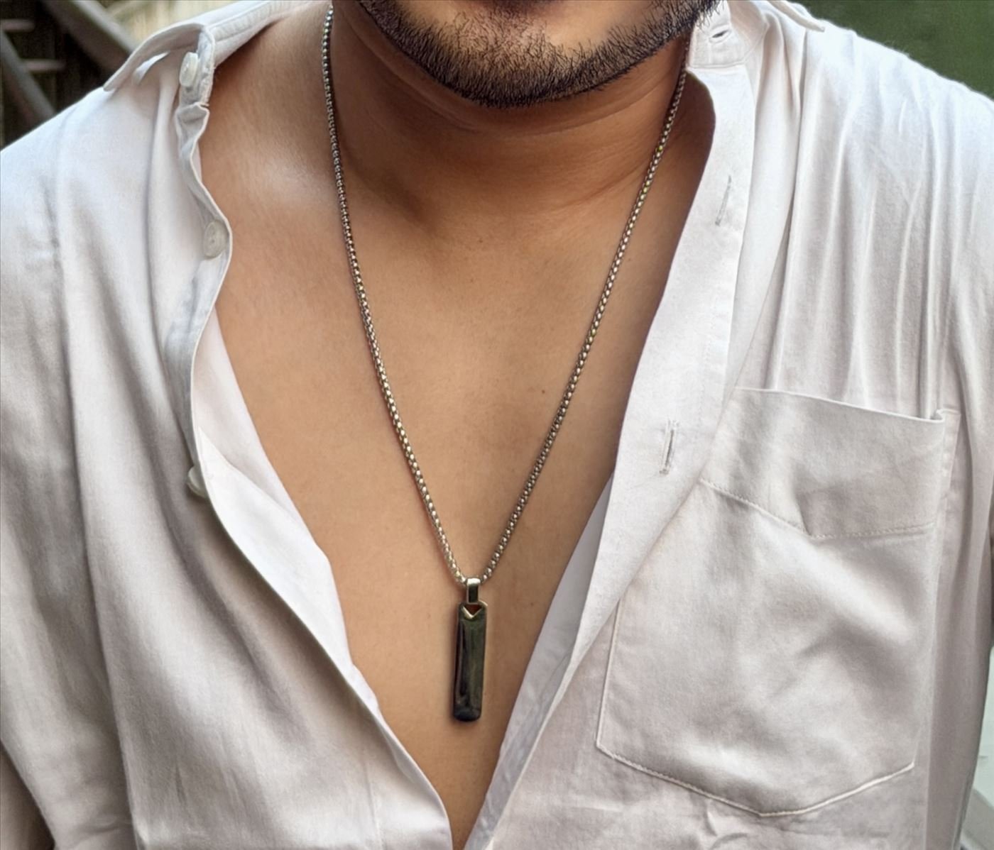 Classic Steel Bar Necklace, worn